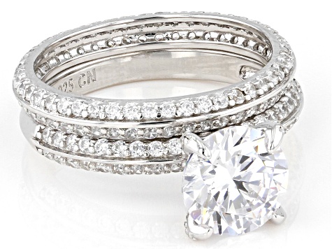 Pre-Owned White Cubic Zirconia Rhodium Over Sterling Silver Ring With Band 4.14ctw