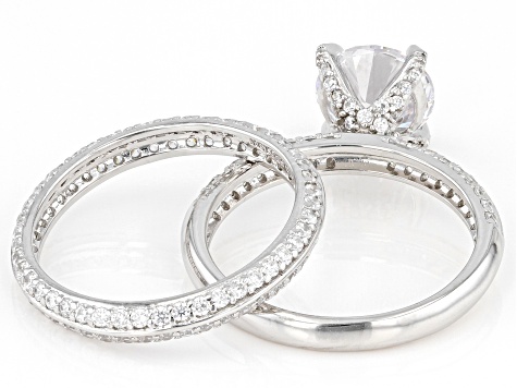 Pre-Owned White Cubic Zirconia Rhodium Over Sterling Silver Ring With Band 4.14ctw