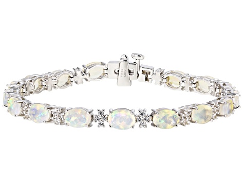 Pre-Owned White Ethiopian Opal Rhodium Over Sterling Silver Tennis Bracelet 6.75ctw