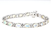 Pre-Owned White Ethiopian Opal Rhodium Over Sterling Silver Tennis Bracelet 6.75ctw
