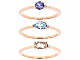 Pre-Owned Blue Tanzanite 10k Rose Gold Ring Set Of 3 0.84ctw
