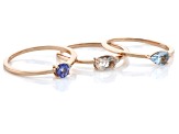 Pre-Owned Blue Tanzanite 10k Rose Gold Ring Set Of 3 0.84ctw