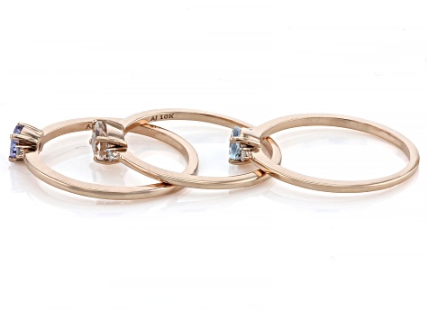 Pre-Owned Blue Tanzanite 10k Rose Gold Ring Set Of 3 0.84ctw