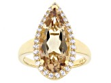 Pre-Owned Champagne Quartz & White Zircon 18k Yellow Gold Over Silver Ring 4.86ctw