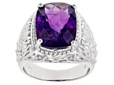 Pre-Owned Purple African Amethyst Rhodium Over Silver Mens Ring 9.45ct