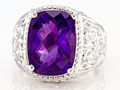 Pre-Owned Purple African Amethyst Rhodium Over Silver Mens Ring 9.45ct