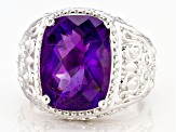 Pre-Owned Purple African Amethyst Rhodium Over Silver Mens Ring 9.45ct