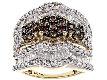 Picture of Pre-Owned White And Champagne Diamond 10k Yellow Gold Cluster Ring 3.00ctw