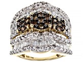 Pre-Owned White And Champagne Diamond 10k Yellow Gold Cluster Ring 3.00ctw