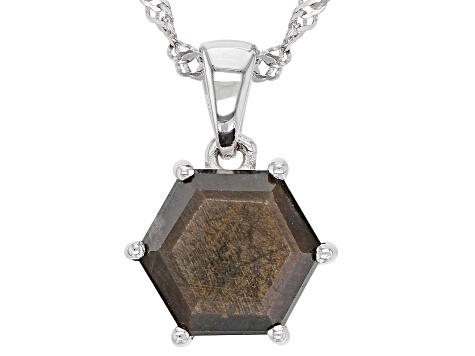 Pre-Owned Golden Sheen Sapphire Rhodium Over Sterling Silver Pendant With Chain 5.10ct