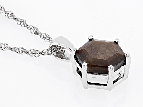 Pre-Owned Golden Sheen Sapphire Rhodium Over Sterling Silver Pendant With Chain 5.10ct