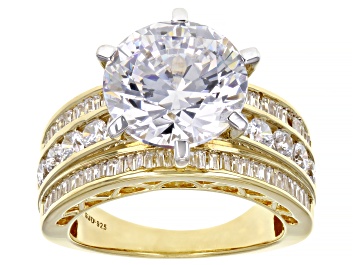 Picture of Pre-Owned White Cubic Zirconia 18K Yellow Gold Over Sterling Silver Love Cut 9th Anniversary Ring 10