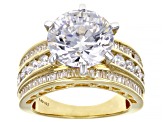 Pre-Owned White Cubic Zirconia 18K Yellow Gold Over Sterling Silver Love Cut 9th Anniversary Ring 10