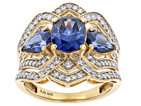 Pre-Owned Blue And White Cubic Zirconia 18k Yellow Gold Over Sterling Silver Ring 5.75ctw