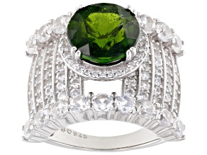 Pre-Owned Green Chrome Diopside Rhodium Over Sterling Silver Ring 7.82ctw