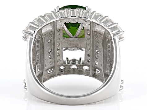Pre-Owned Green Chrome Diopside Rhodium Over Sterling Silver Ring 7.82ctw