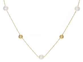 Pre-Owned White Cultured Freshwater Pearl 14k Yellow Gold Station Necklace