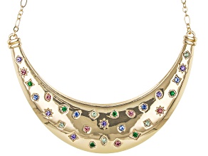 Pre-Owned Multi-Color Crystal Gold Tone Statement Collar Necklace