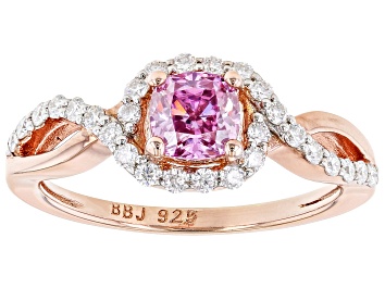 Picture of Pre-Owned Colorless and Pink moissanite 14k rose gold over silver ring .88ctw DEW