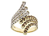 Pre-Owned Champagne And White Diamond 10k Yellow Gold Bypass Ring 2.10ctw