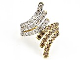 Pre-Owned Champagne And White Diamond 10k Yellow Gold Bypass Ring 2.10ctw