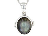 Pre-Owned Gray Labradorite Sterling Silver Prayer Box Pendant With Chain