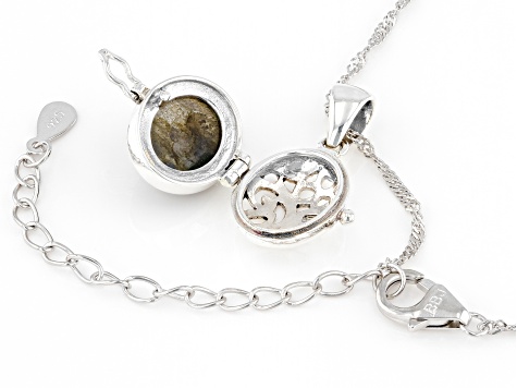 Pre-Owned Gray Labradorite Sterling Silver Prayer Box Pendant With Chain