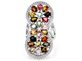 Pre-Owned Multicolor Tourmaline Rhodium Over Silver Ring 6.56ctw