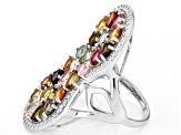 Pre-Owned Multicolor Tourmaline Rhodium Over Silver Ring 6.56ctw