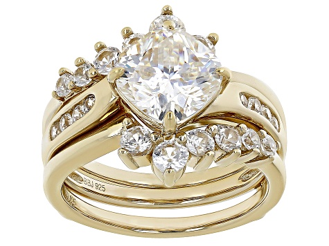Pre-Owned Fabulite Strontium Titanate And White Zircon 18k Yellow Gold Over Silver Ring With Guard 4