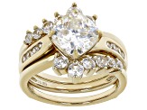Pre-Owned Fabulite Strontium Titanate And White Zircon 18k Yellow Gold Over Silver Ring With Guard 4