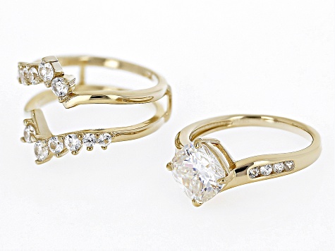 Pre-Owned Fabulite Strontium Titanate And White Zircon 18k Yellow Gold Over Silver Ring With Guard 4