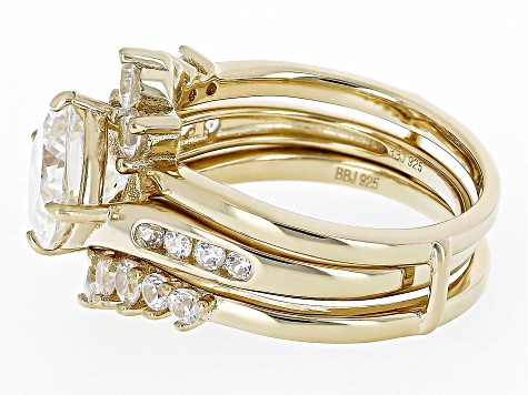 Pre-Owned Fabulite Strontium Titanate And White Zircon 18k Yellow Gold Over Silver Ring With Guard 4