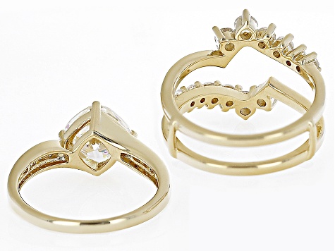 Pre-Owned Fabulite Strontium Titanate And White Zircon 18k Yellow Gold Over Silver Ring With Guard 4