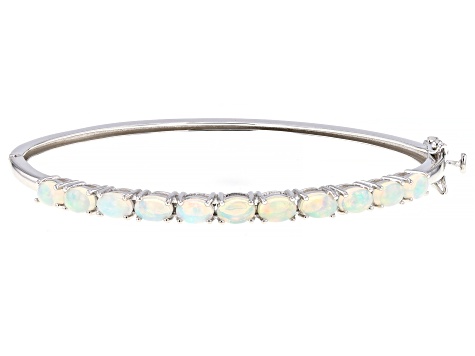 Pre-Owned Multi Color Opal Rhodium Over Sterling Silver Bracelet 2.81ctw