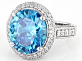 Pre-Owned Blue And White Cubic Zirconia Rhodium Over Sterling Silver Ring 14.39ctw