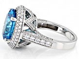 Pre-Owned Blue And White Cubic Zirconia Rhodium Over Sterling Silver Ring 14.39ctw