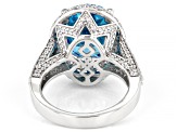 Pre-Owned Blue And White Cubic Zirconia Rhodium Over Sterling Silver Ring 14.39ctw