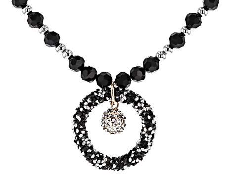 Pre-Owned Black Crystal, Resin Stone & Bead Gold Tone Necklace