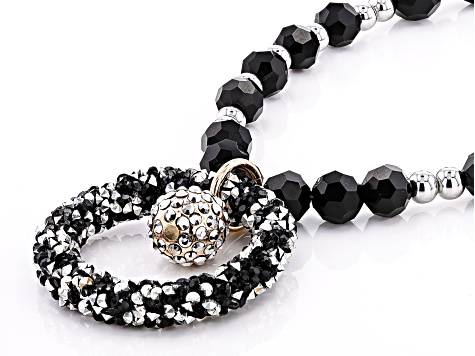 Pre-Owned Black Crystal, Resin Stone & Bead Gold Tone Necklace