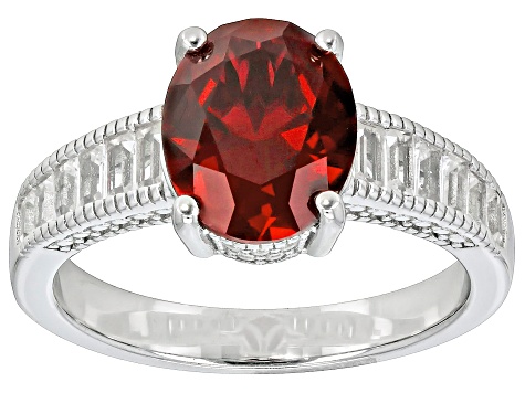 Pre-Owned Red Lab Created Ruby Rhodium Over Sterling Silver Ring 3.66ctw
