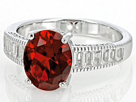 Pre-Owned Red Lab Created Ruby Rhodium Over Sterling Silver Ring 3.66ctw