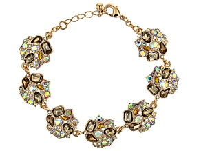 Pre-Owned White Iridescent and Champagne Crystal Gold Tone Station Bracelet