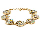 Pre-Owned White Iridescent and Champagne Crystal Gold Tone Station Bracelet