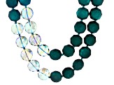 Pre-Owned Green Bead Gold Tone And Imitation Leather Asymmetrical Double Strand Necklace