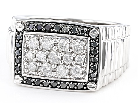 Pre-Owned Black And White Diamond 10k White Gold Mens Cluster Ring 1.00ctw