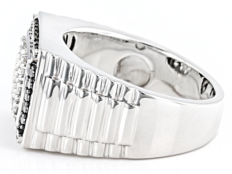 Pre-Owned Black And White Diamond 10k White Gold Mens Cluster Ring 1.00ctw
