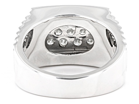 Pre-Owned Black And White Diamond 10k White Gold Mens Cluster Ring 1.00ctw
