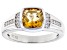 Pre-Owned Yellow Citrine With White Zircon Rhodium Over Sterling Silver Men's Ring 2.09ctw