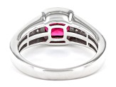 Pre-Owned Red Lab Created Ruby With White Zircon Rhodium Over Sterling Silver Men's Ring 2.31ctw